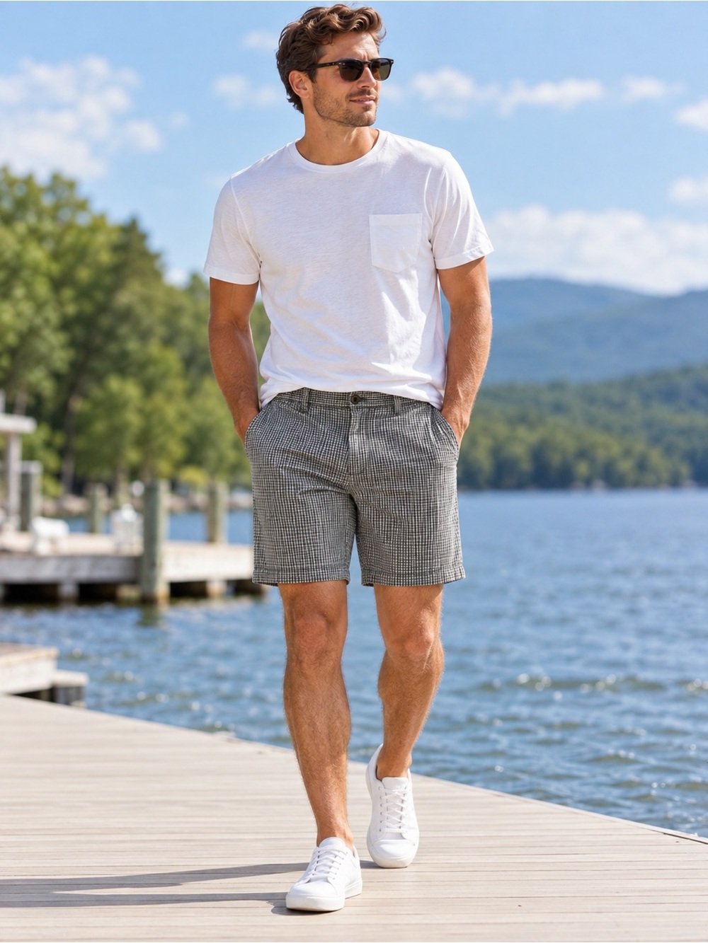 J.Crew Cotton Lightweight Checkered Plaid Shorts Mens 40 Green